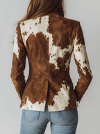 Retro Cowhide Print Eco-Friendly Suede Blazer