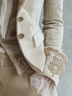 Ivory Velvet Blazer with Lace Cuffs and Embroidered Details