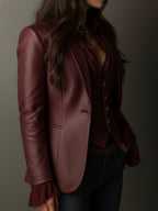 Retro Burgundy Eco-Friendly Leather Blazer