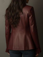 Retro Burgundy Eco-Friendly Leather Blazer
