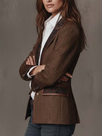 Herringbone Tweed Blazer Featuring Printed Panels