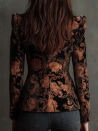 Black and Bronze Velvet Floral Print Blazer
