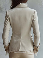 Ivory Velvet Blazer with Lace Cuffs and Embroidered Details