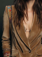 Embroidered Bohemian-Style Blazer in Polyester Velvet