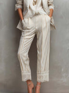 Retro Striped Lace Short Sleeve Blazer