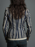 Bohemian Striped Blazer with Floral Print in Cotton and Linen