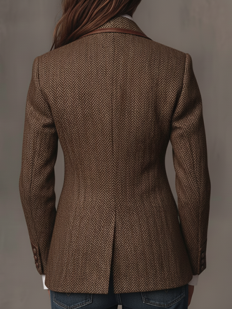 Herringbone Tweed Blazer Featuring Printed Panels