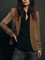 Embroidered Bohemian-Style Blazer in Polyester Velvet