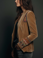 Embroidered Bohemian-Style Blazer in Polyester Velvet