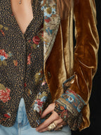 Retro Floral Patchwork Velvet Blazer with Lapel Detail