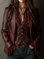 Retro Burgundy Eco-Friendly Leather Blazer
