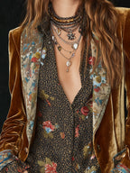 Retro Floral Patchwork Velvet Blazer with Lapel Detail
