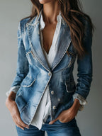 Classic Relaxed Fit Washed Denim Blazer