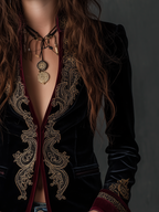 Classic Baroque Velvet Blazer with Embroidery